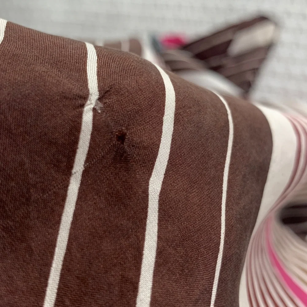 Milanowek Polish silk square scarf brown, pink, and white striped